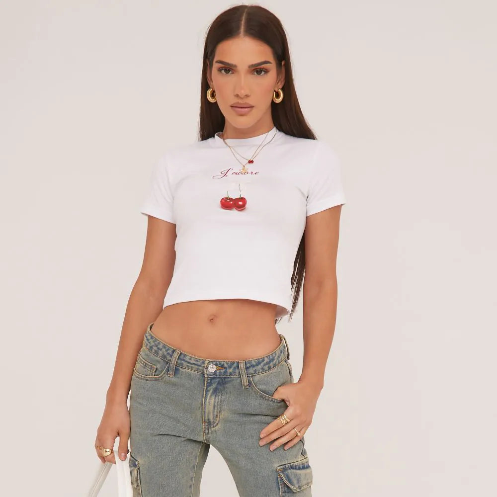 Plunora - J'adore T-shirt met Kersenprint