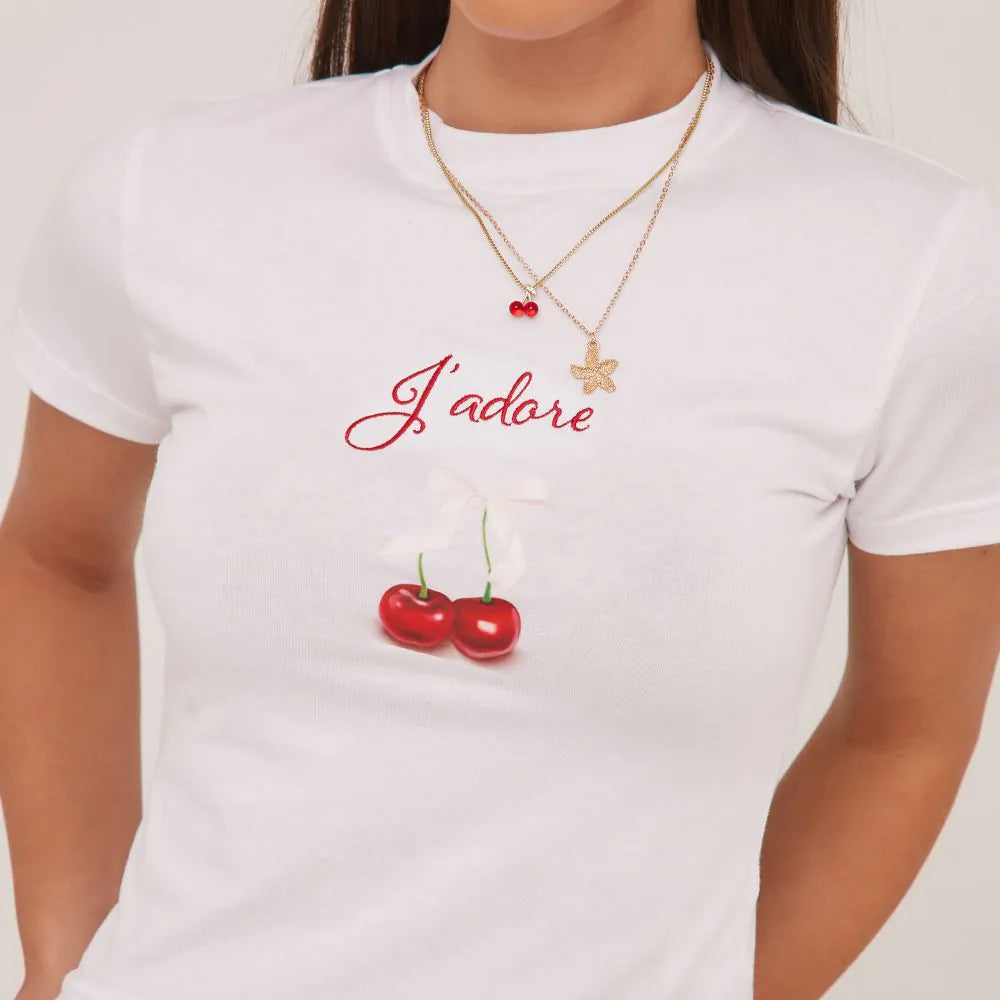 Plunora - J'adore T-shirt met Kersenprint