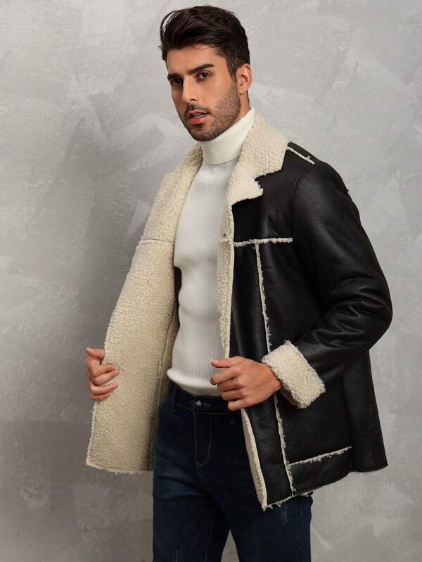 Plunora - Luxe Zwarte Shearling Leren Jas voor Heren