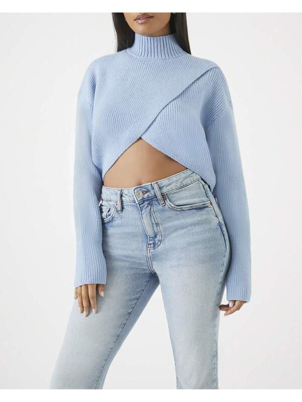 Blauwe Turtleneck Trui - Asymmetrisch en Casual