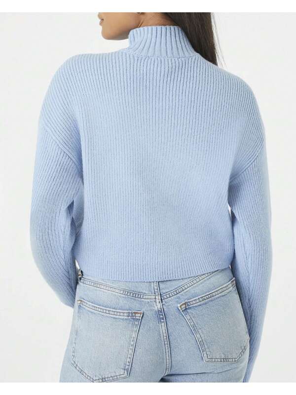 Blauwe Turtleneck Trui - Asymmetrisch en Casual