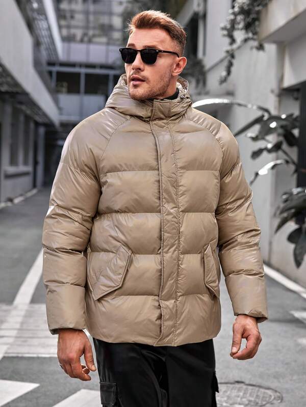 Plunora - Taupe Winter Puffer Jacket voor Heren met Capuchon