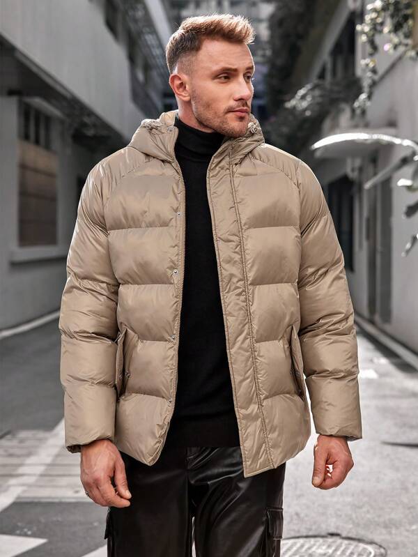 Plunora - Taupe Winter Puffer Jacket voor Heren met Capuchon