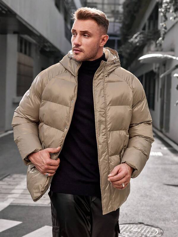 Plunora - Taupe Winter Puffer Jacket voor Heren met Capuchon