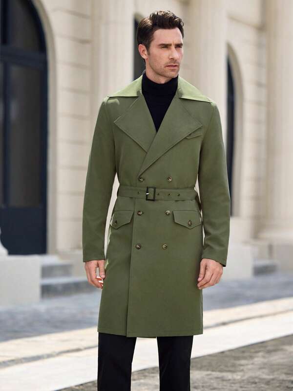 Plunora - Olivegroene Lange Trenchcoat