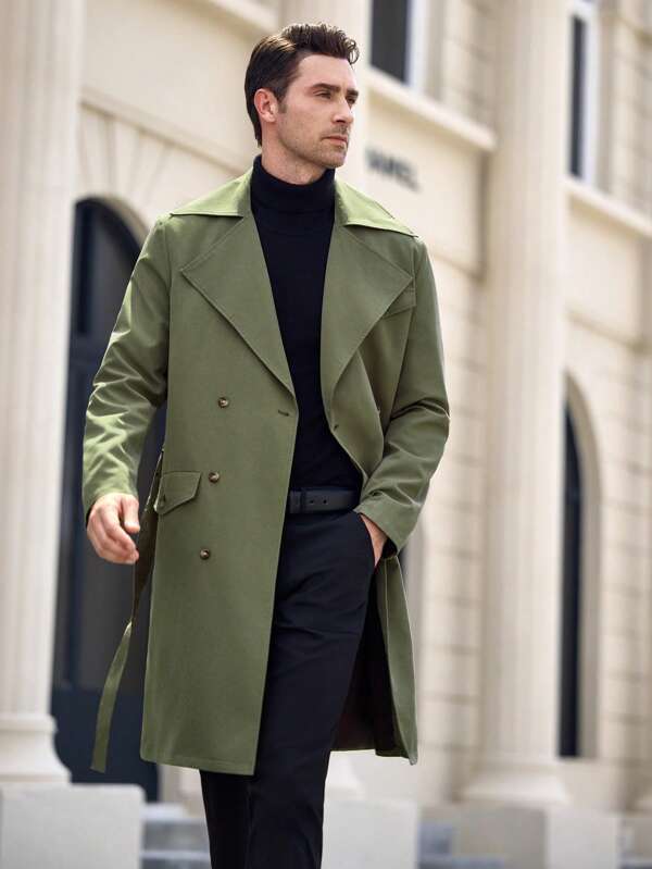 Plunora - Olivegroene Lange Trenchcoat