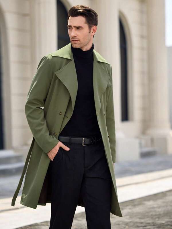 Plunora - Olivegroene Lange Trenchcoat