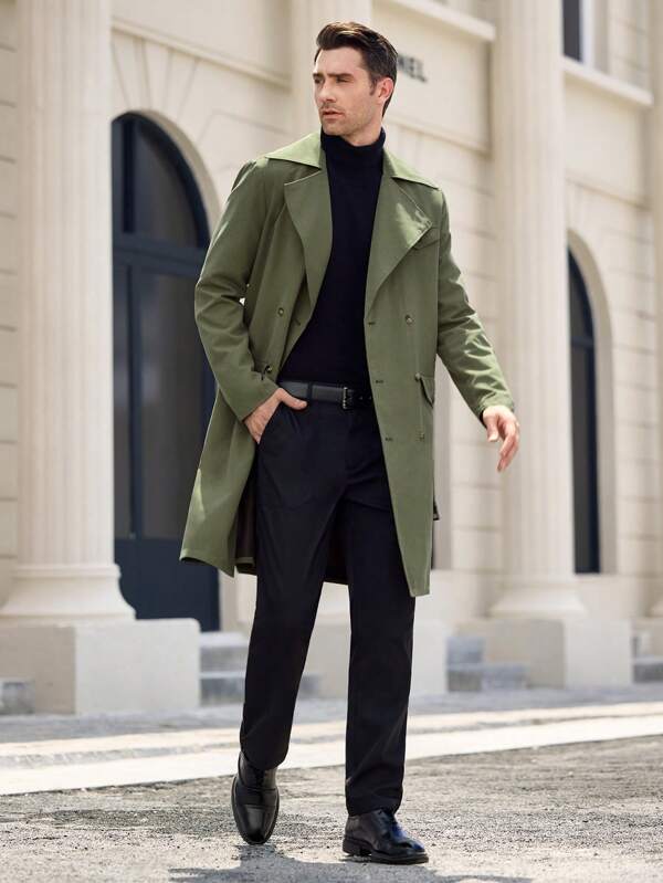 Plunora - Olivegroene Lange Trenchcoat