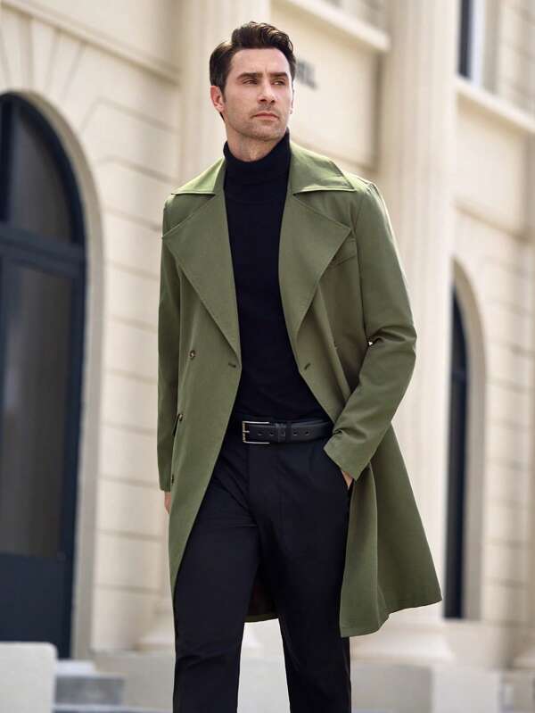 Plunora - Olivegroene Lange Trenchcoat