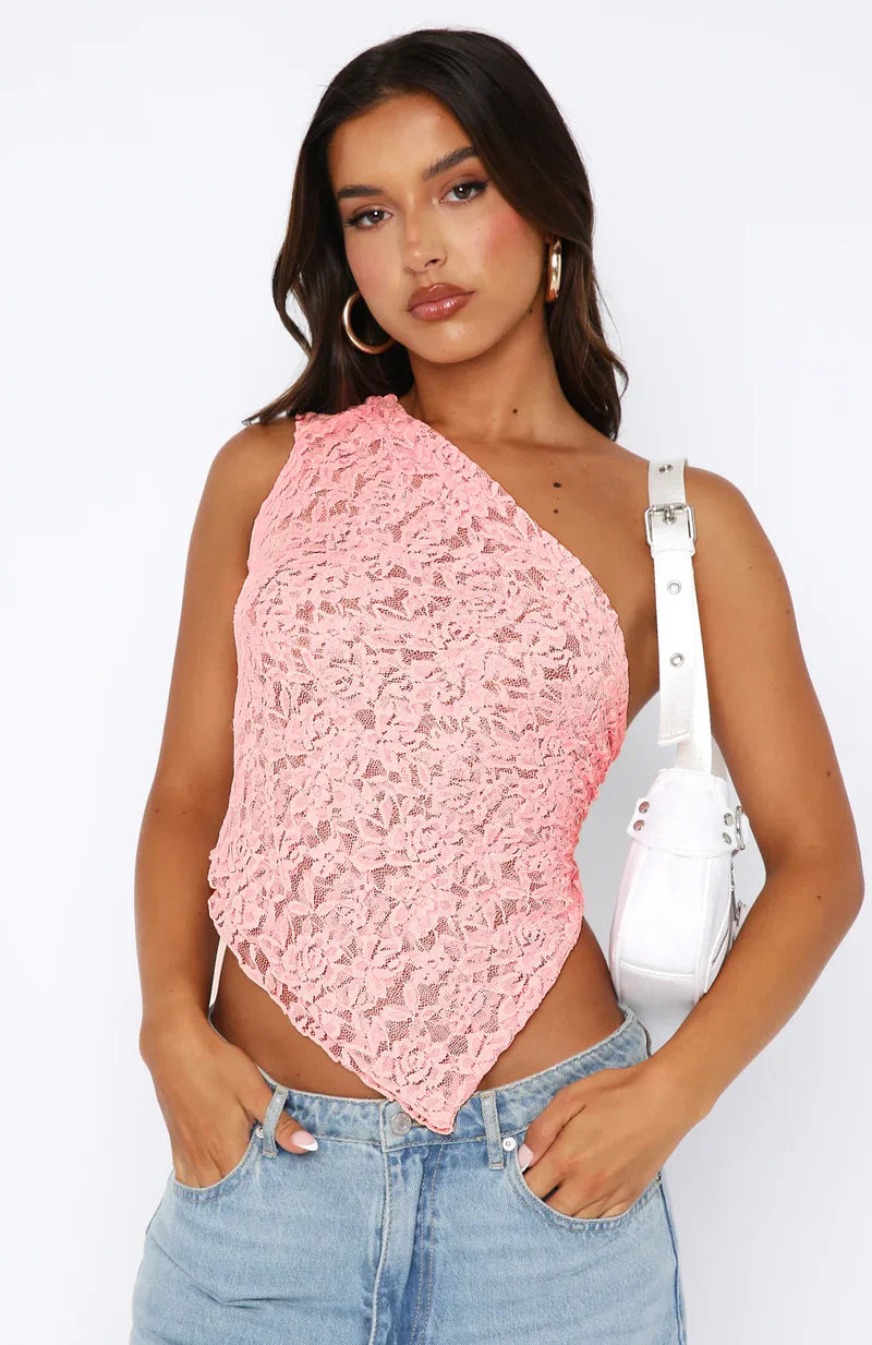 Plunora - One Shoulder Kanten Top