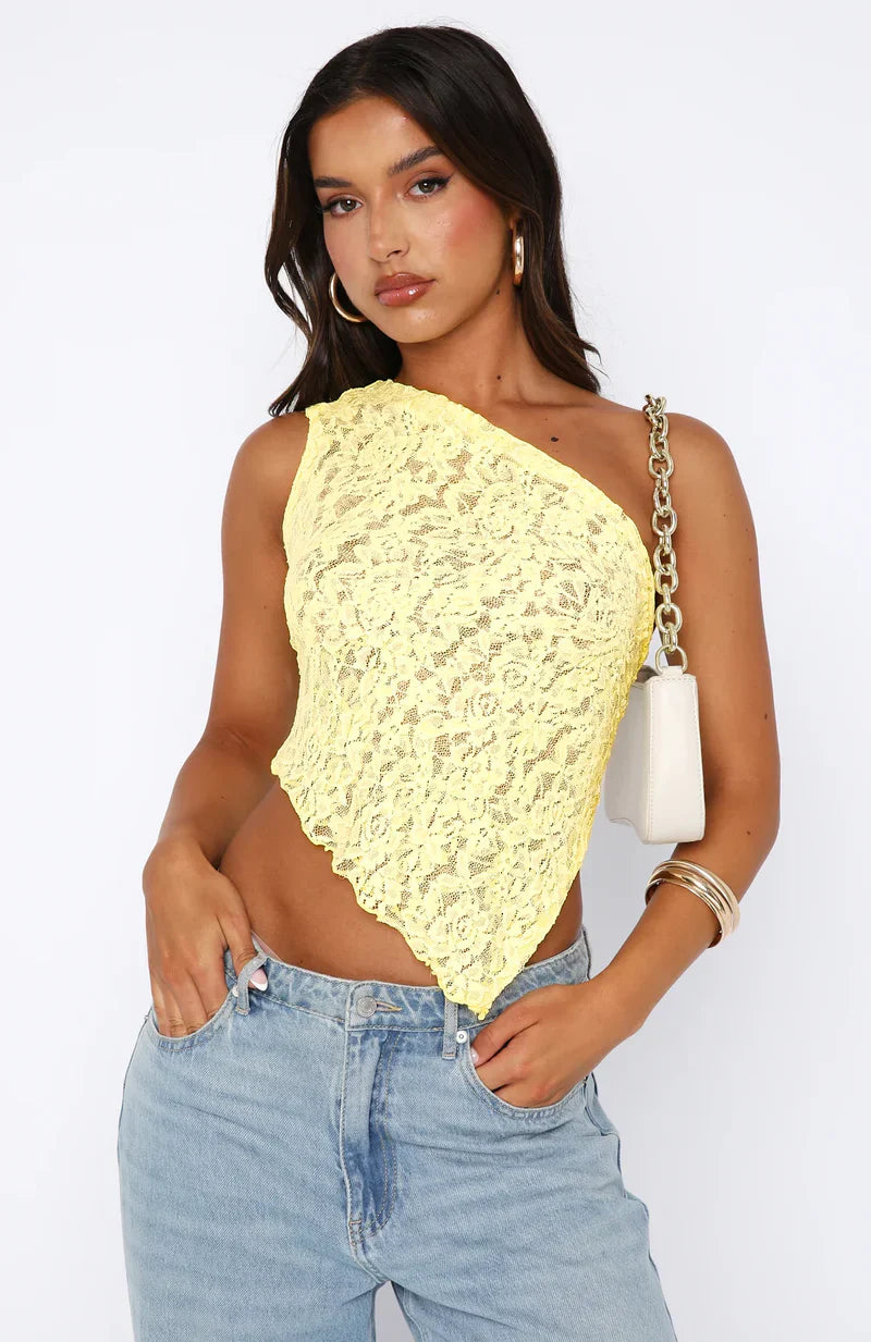 Plunora - One Shoulder Kanten Top