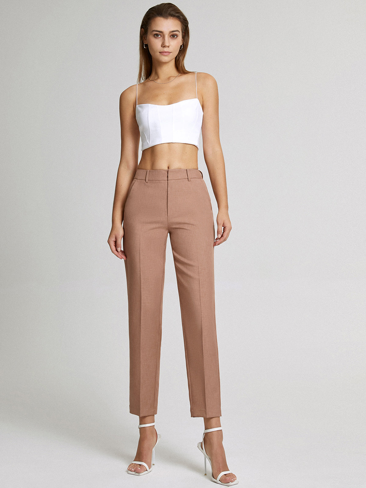 Plunora - Hoge Taille Cropped Skinny Rechte Broek