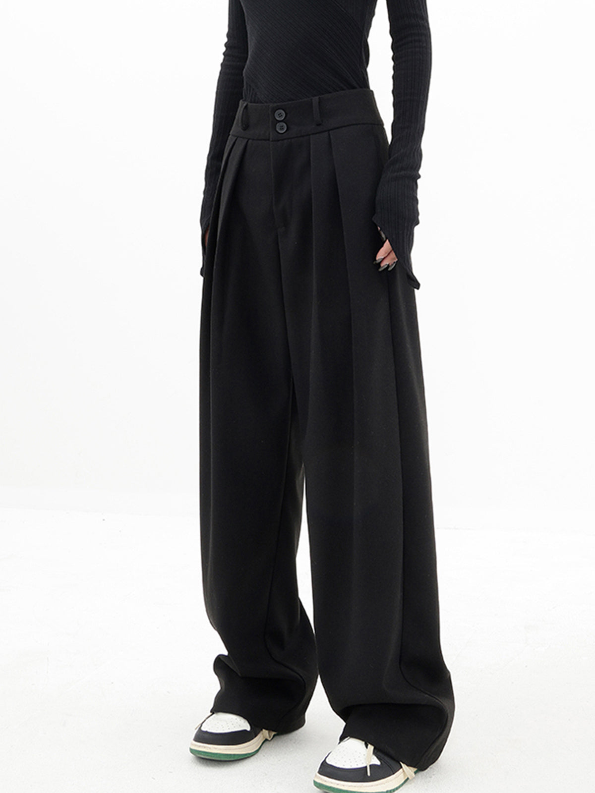 Plunora - Wide Leg Dress Broek met Dubbele Knopen