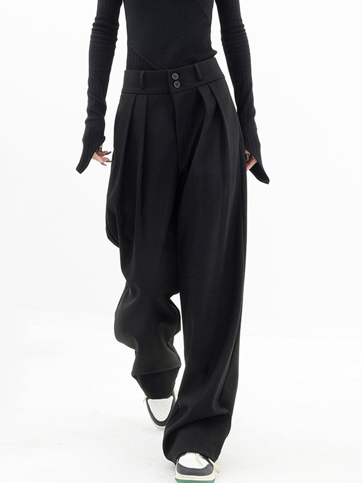 Plunora - Wide Leg Dress Broek met Dubbele Knopen