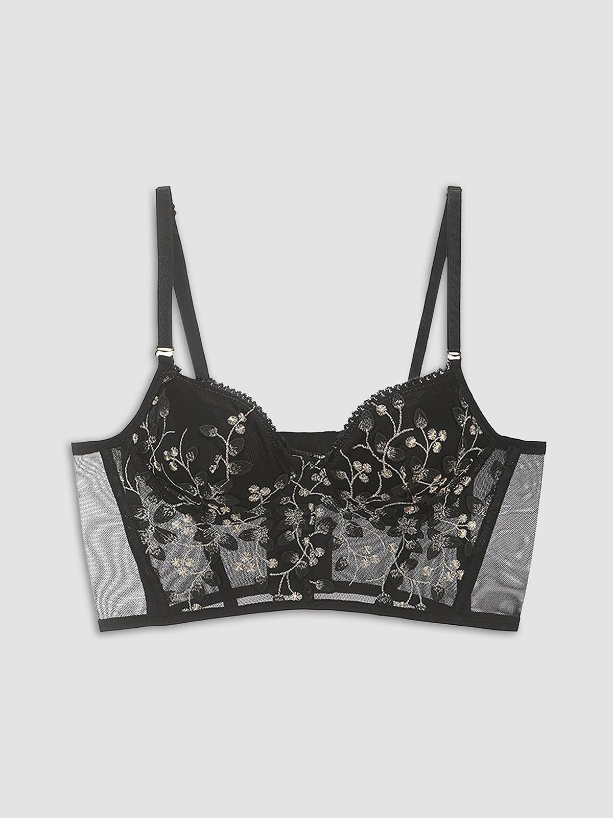 Plunora - Floral Mesh Lace Crop Corset Top