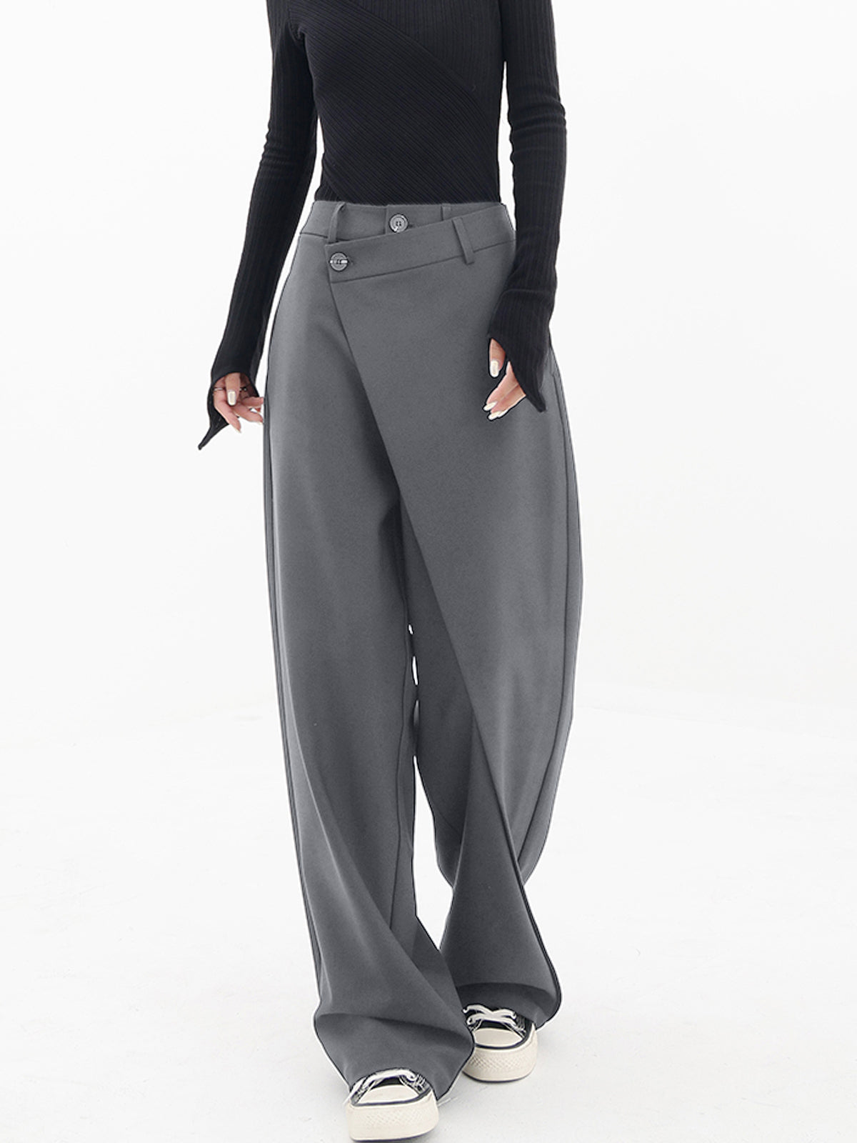 Plunora - Asymmetrische Wide Leg Dress Broek met Knopen