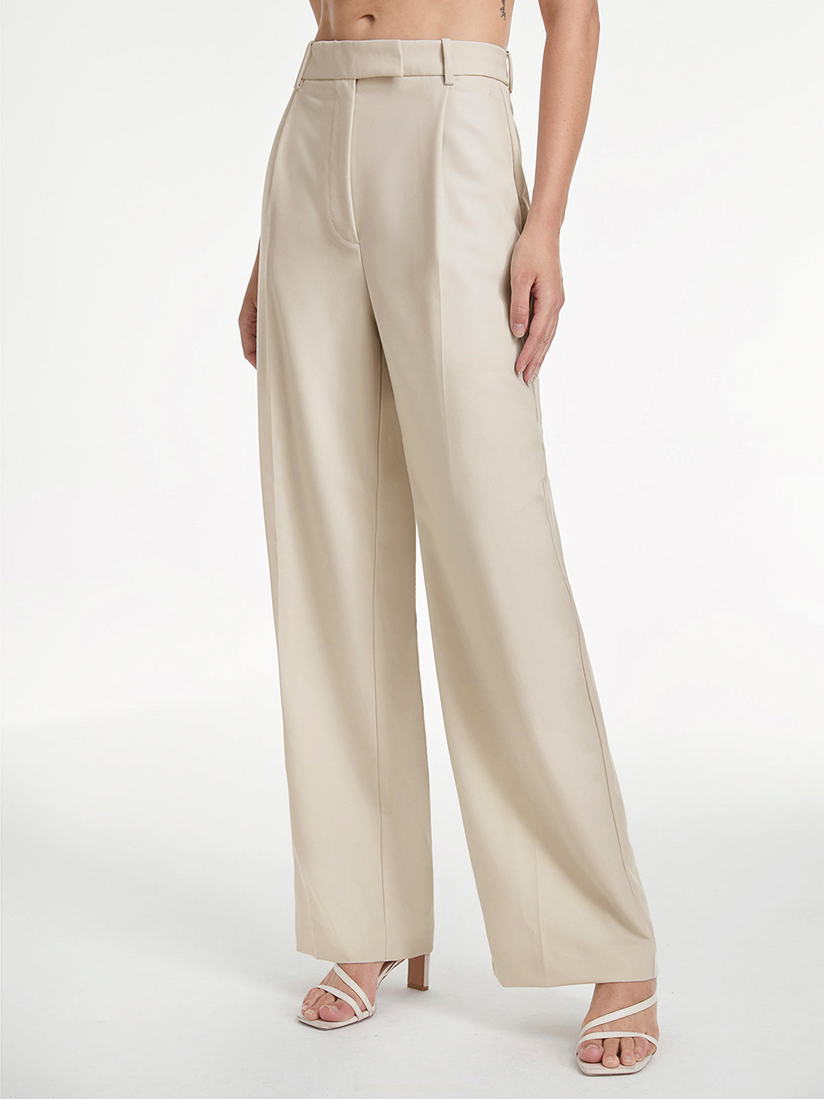 Plunora - Hoge Taille Wide Leg Dress Broek met Relaxte Pasvorm