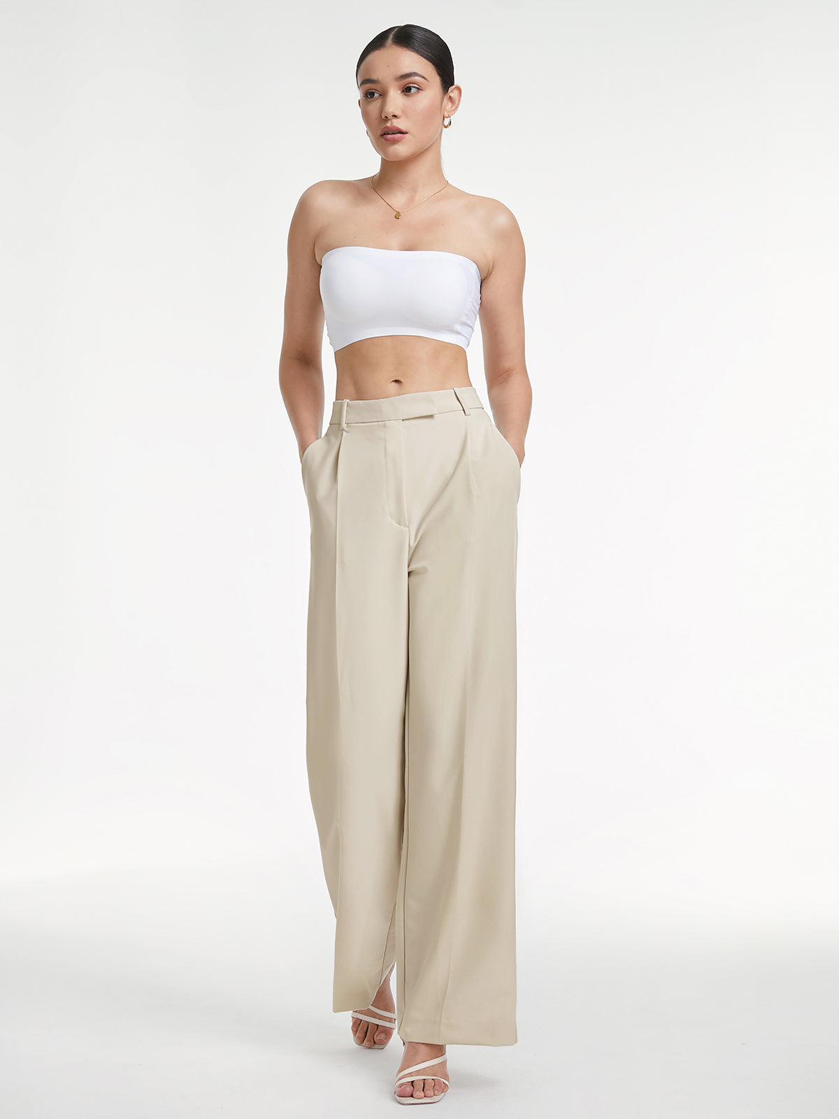 Plunora - Hoge Taille Wide Leg Dress Broek met Relaxte Pasvorm