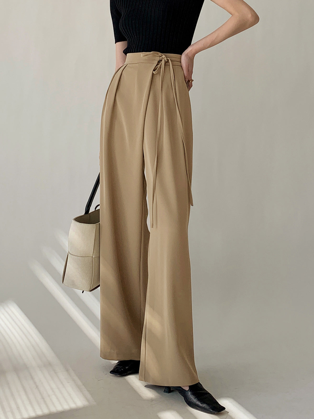 Plunora - Flowy Wide Leg Dress Broek met Strikceintuur