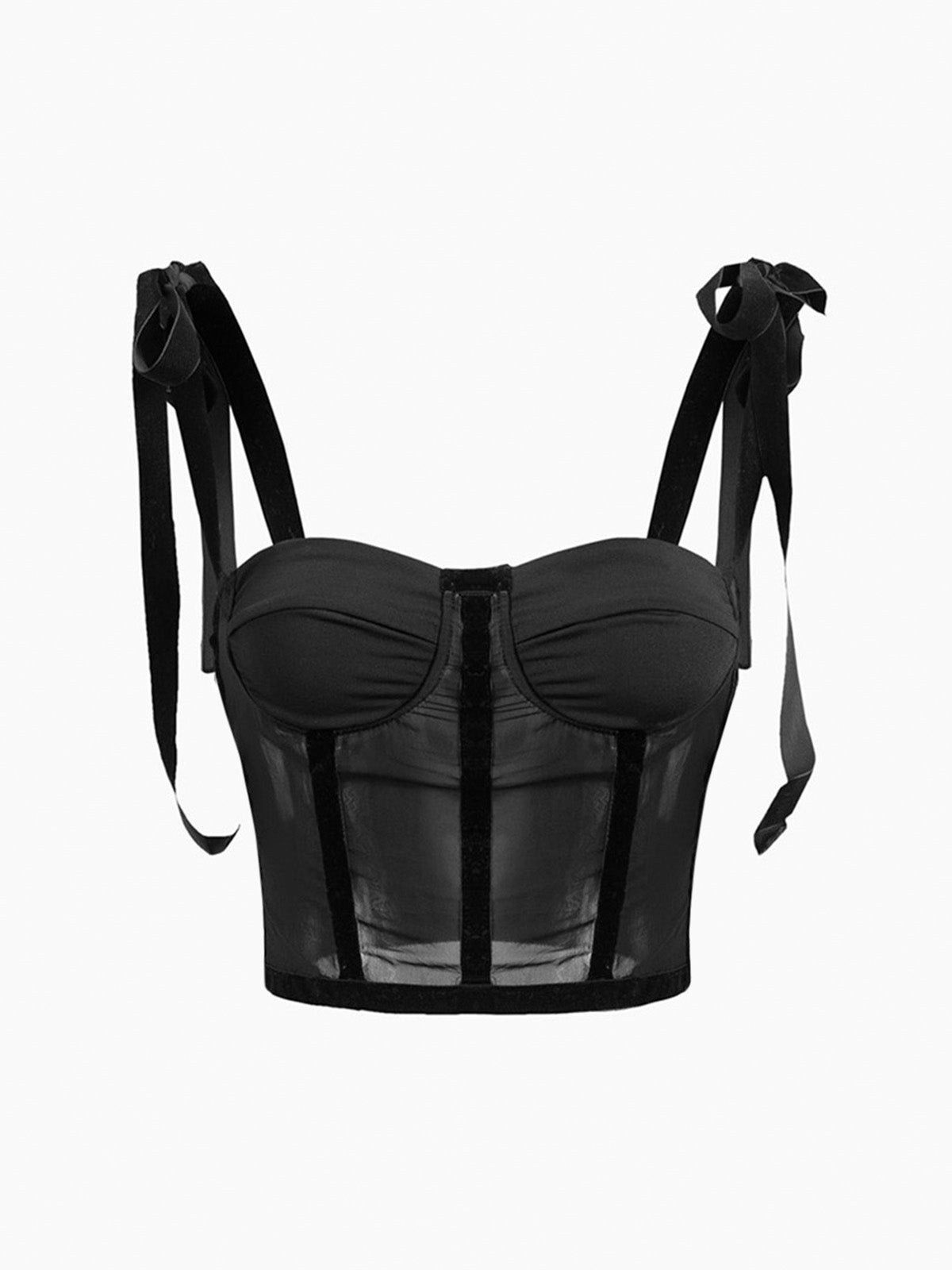 Plunora - Tied Mesh Corset Crop Top