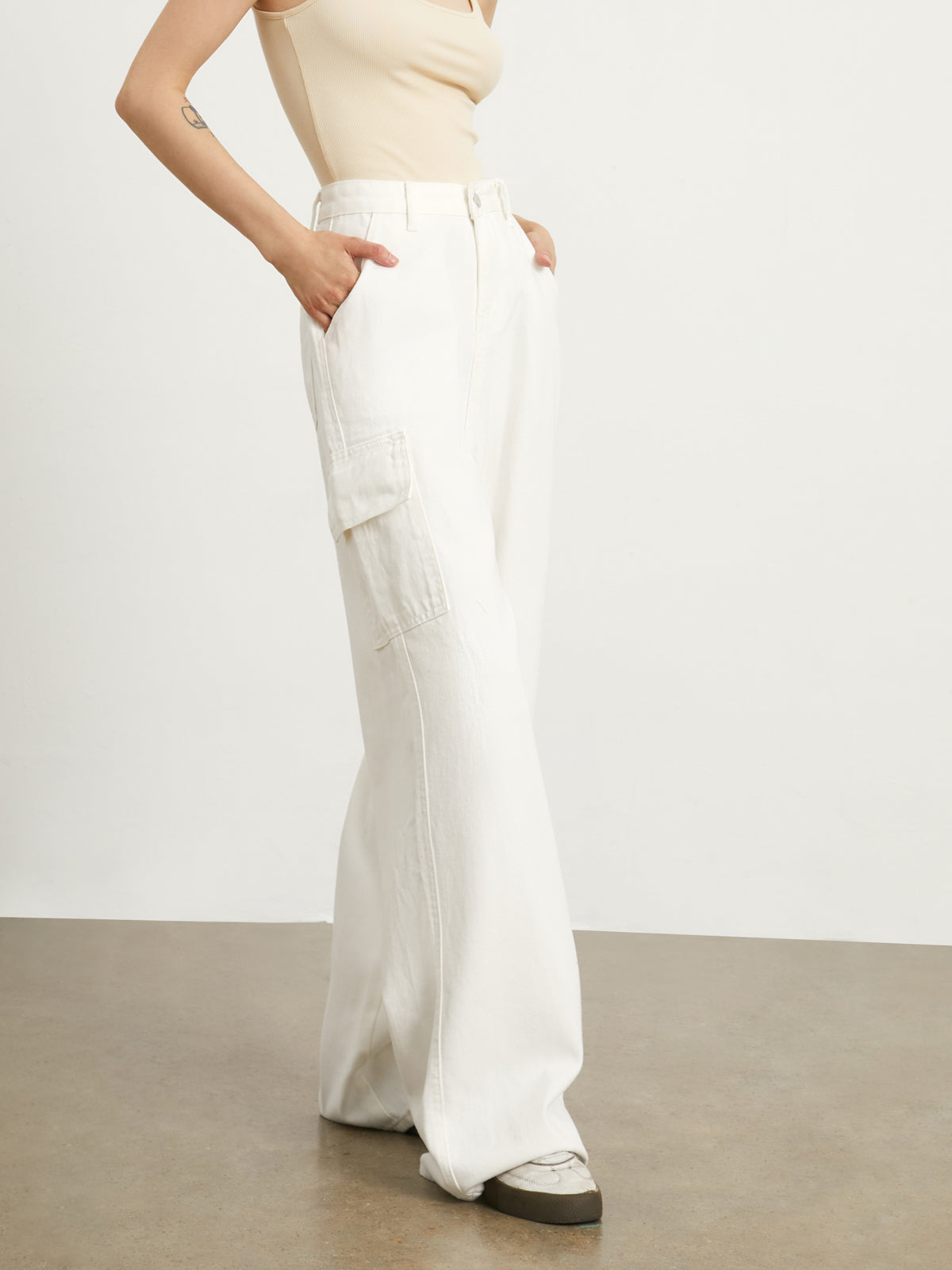 Plunora - Minimalistische Witte Denim Wide Leg Jeans