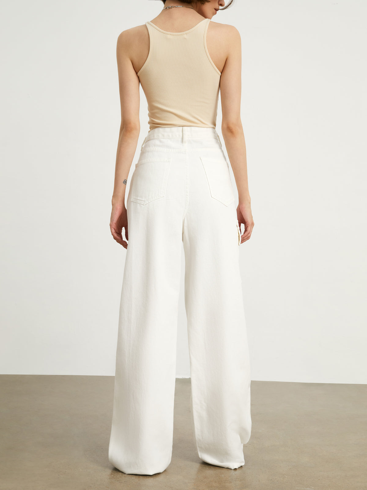 Plunora - Minimalistische Witte Denim Wide Leg Jeans