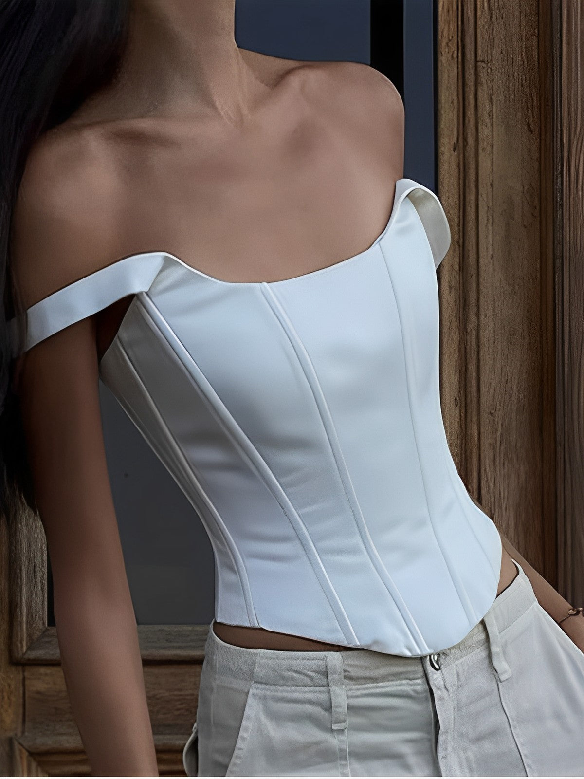 Plunora - Ivory Glow Tied Crop Corset Top