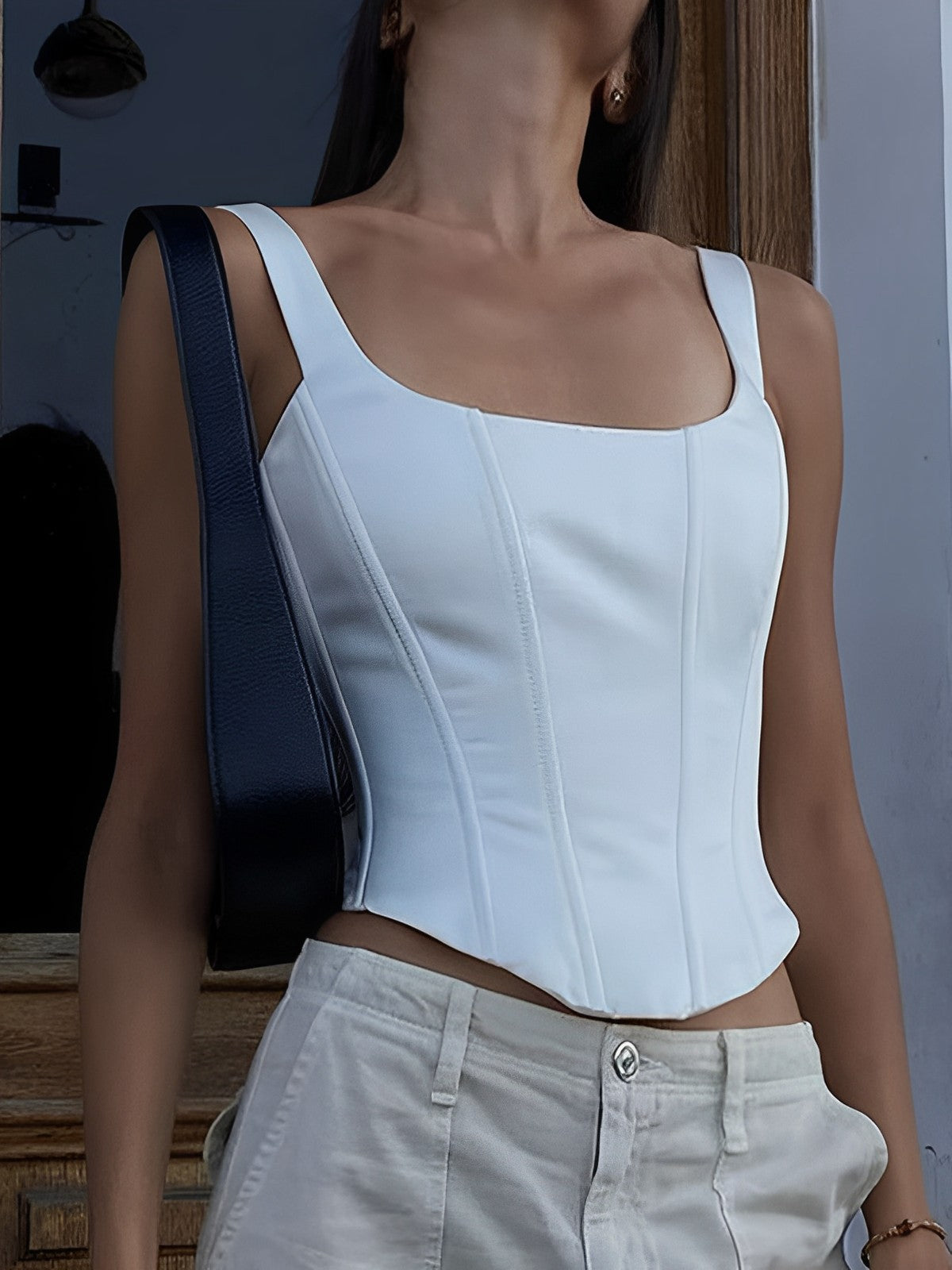 Plunora - Ivory Glow Tied Crop Corset Top