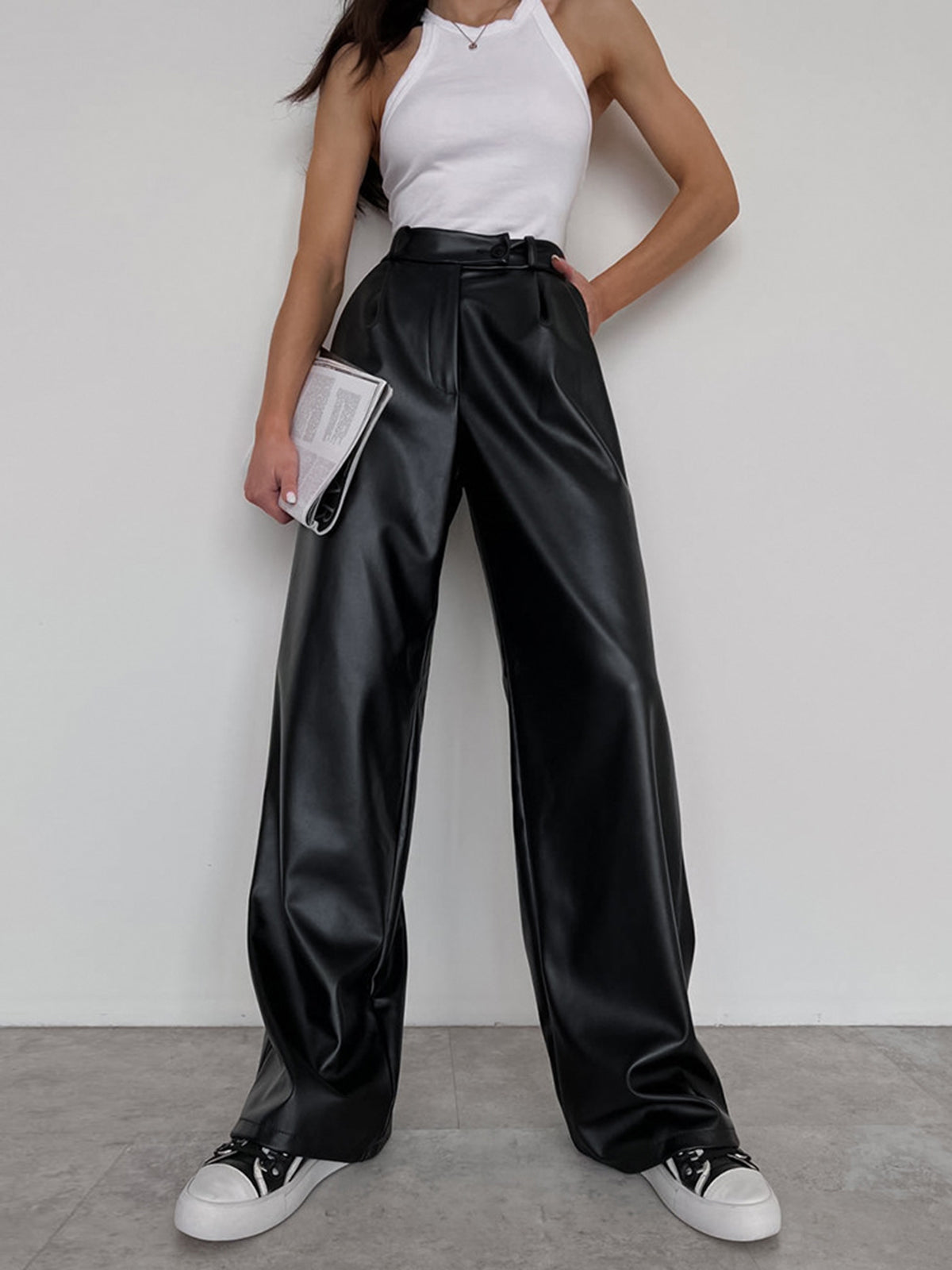 Plunora - Wide Leg Broek van Imitatieleer