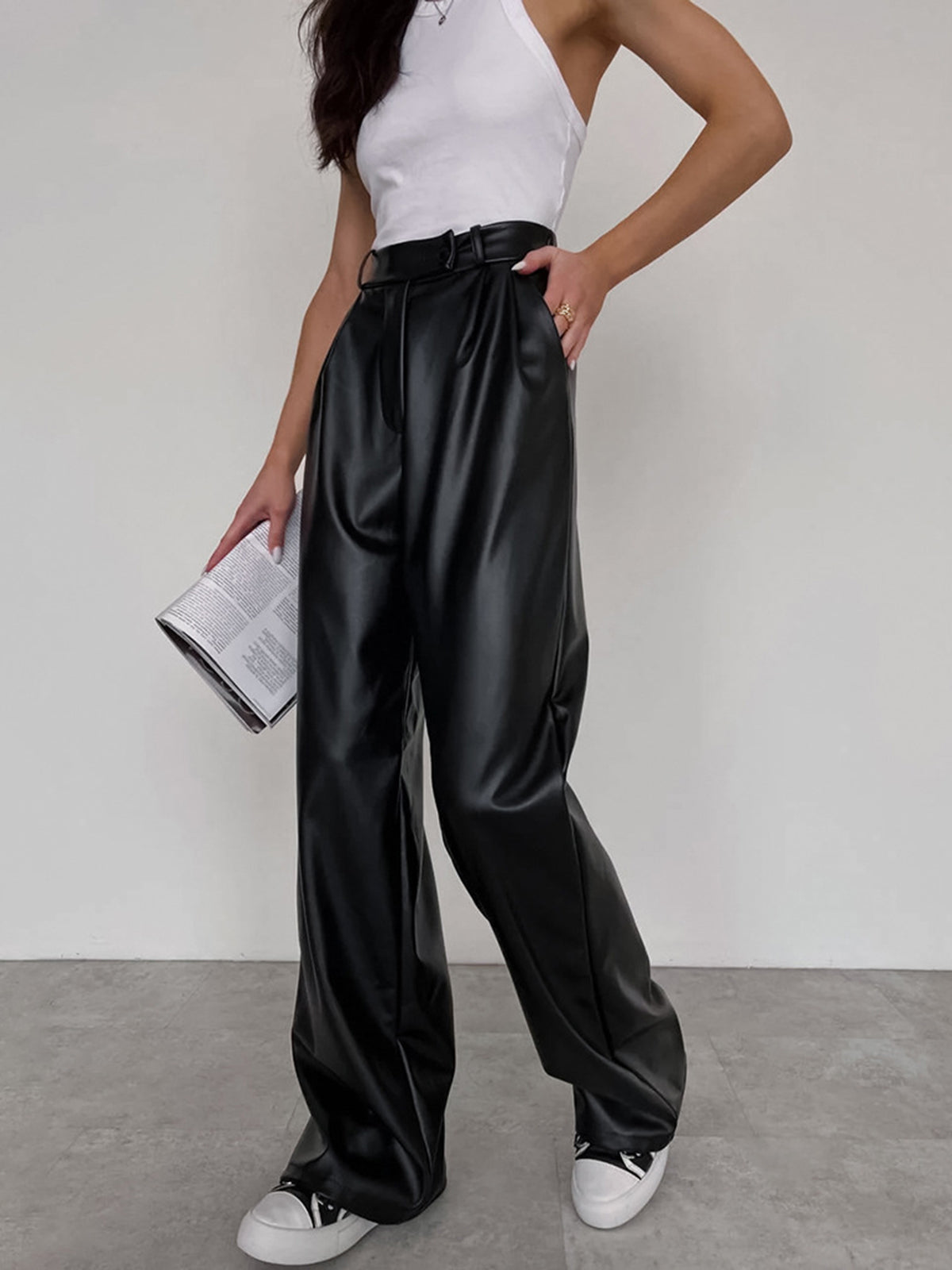 Plunora - Wide Leg Broek van Imitatieleer