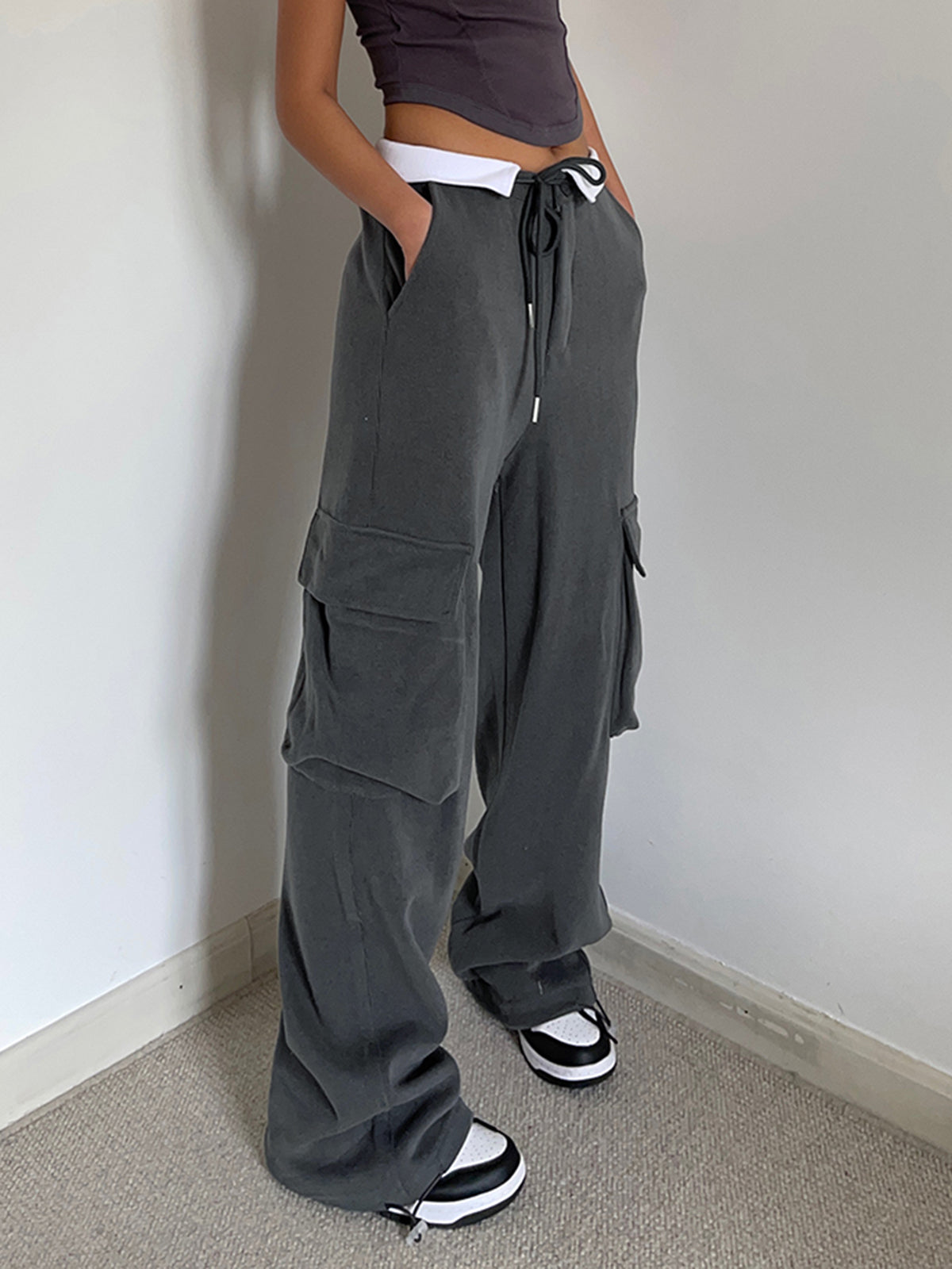 Plunora - Cargo Sweatpants met Contrasterende Tailleband