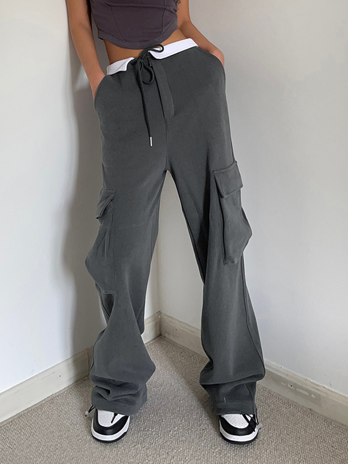 Plunora - Cargo Sweatpants met Contrasterende Tailleband