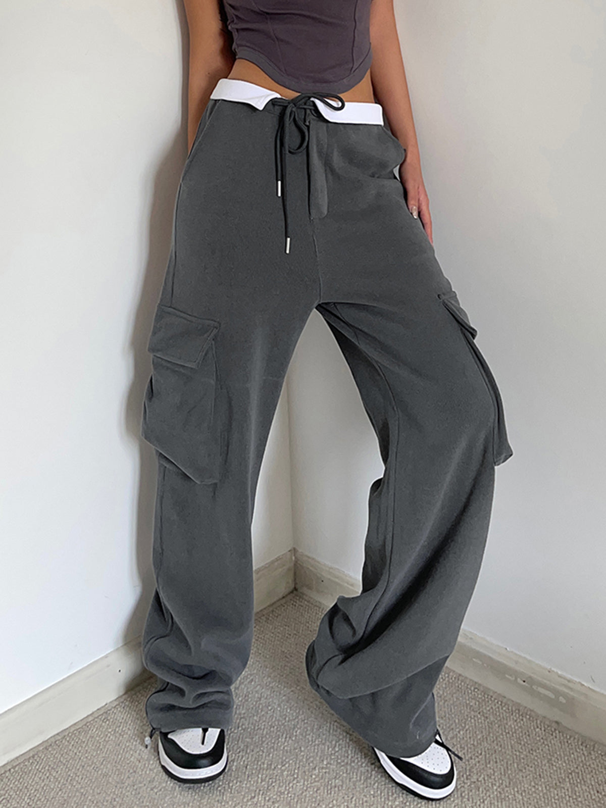 Plunora - Cargo Sweatpants met Contrasterende Tailleband