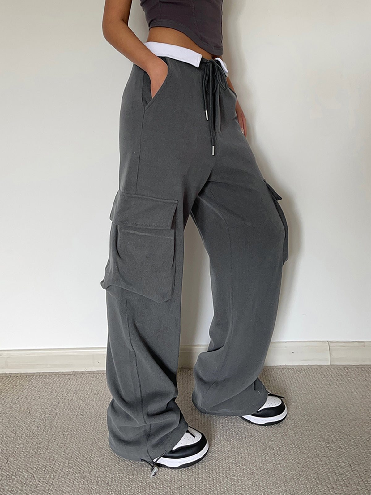 Plunora - Cargo Sweatpants met Contrasterende Tailleband