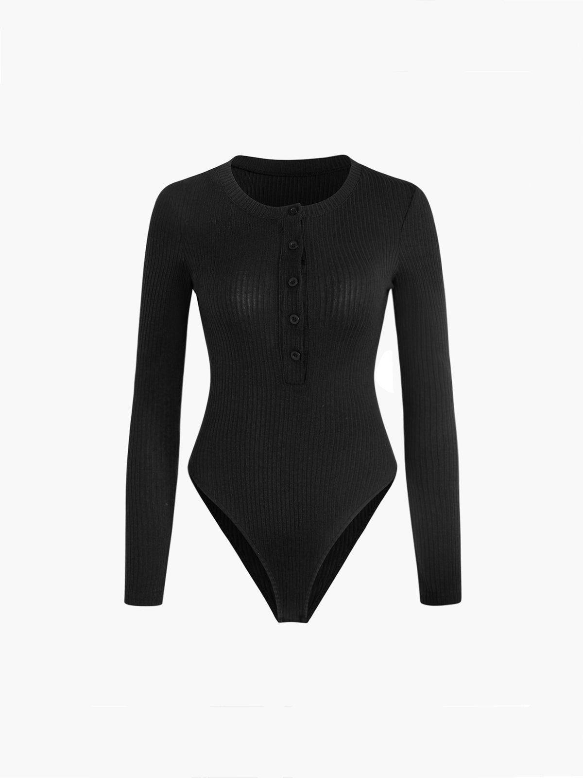 Plunora - Button Down Ribbed Bodysuit met Lange Mouwen