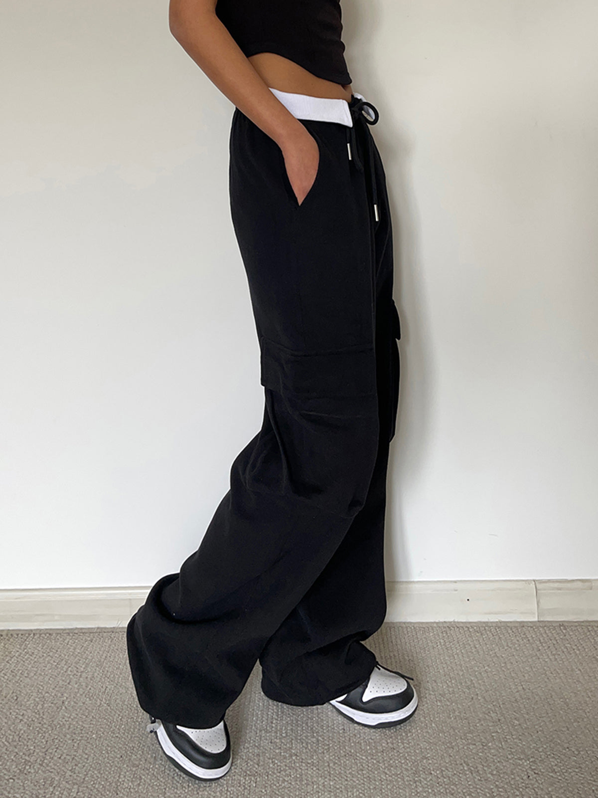 Plunora - Cargo Sweatpants met Contrasterende Tailleband