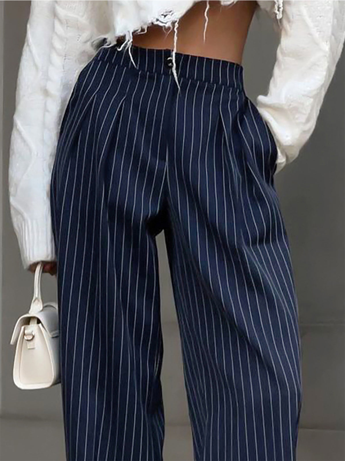 Plunora - Pinstripe Geplooide Wide Leg Dress Broek