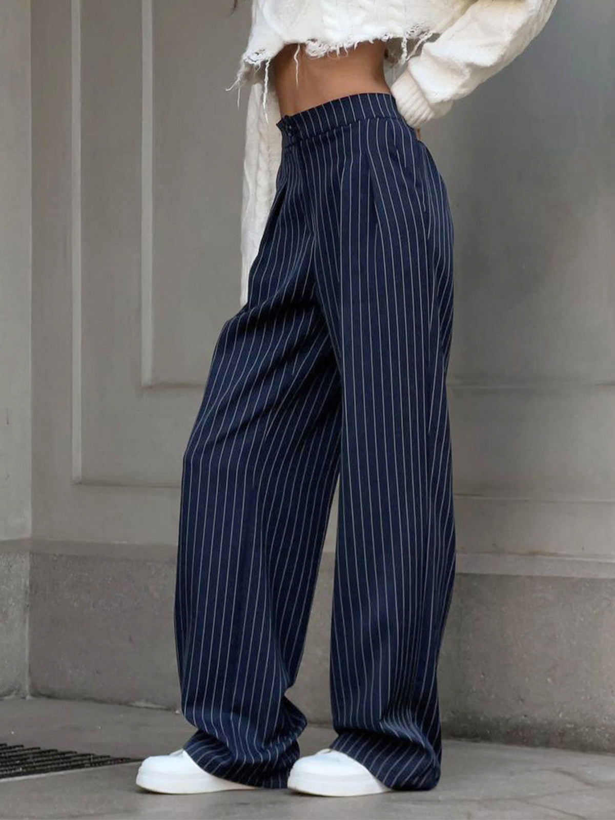 Plunora - Pinstripe Geplooide Wide Leg Dress Broek