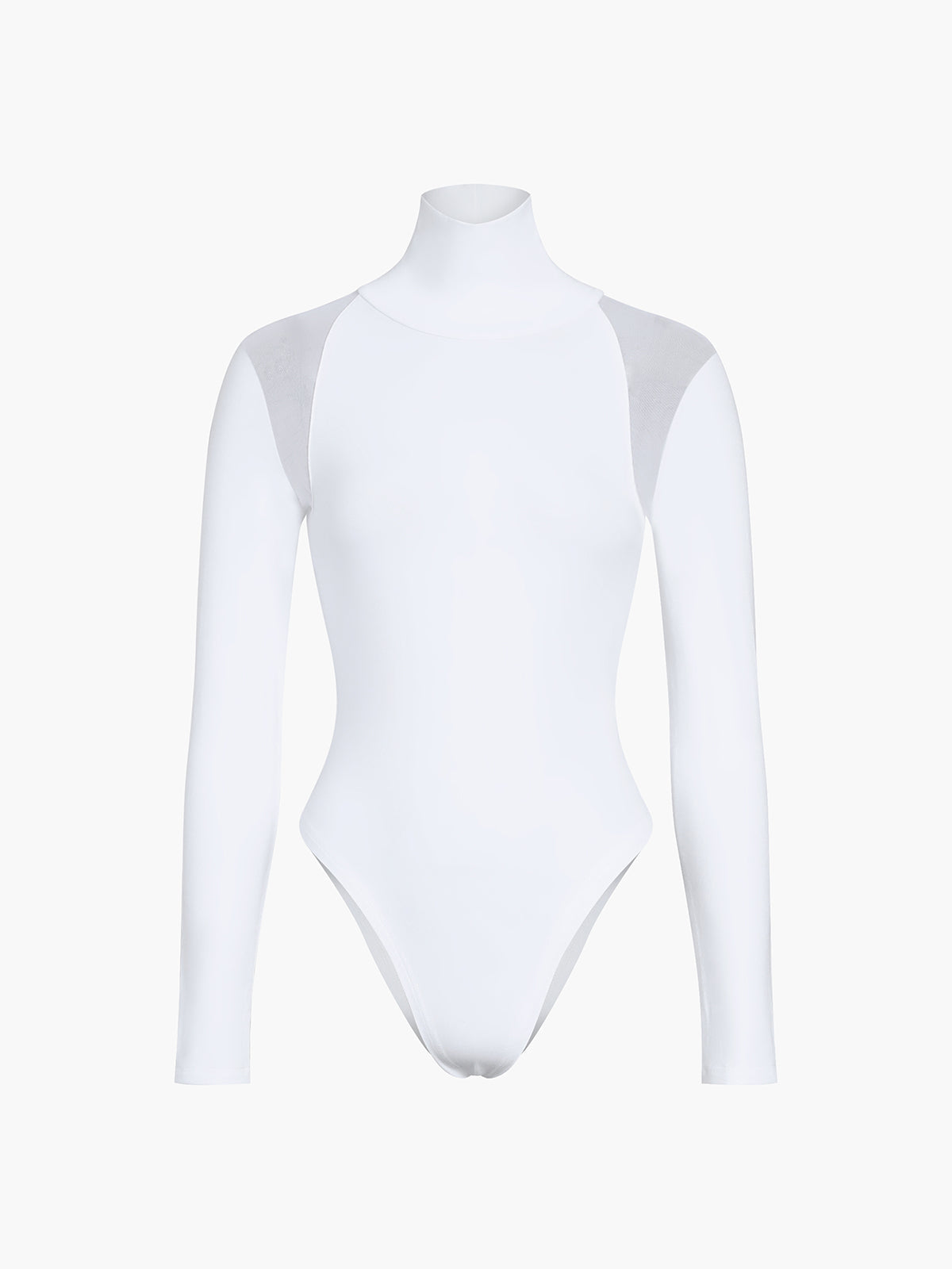 Plunora - Patchwork Mesh Turtleneck Bodysuit met Lange Mouwen