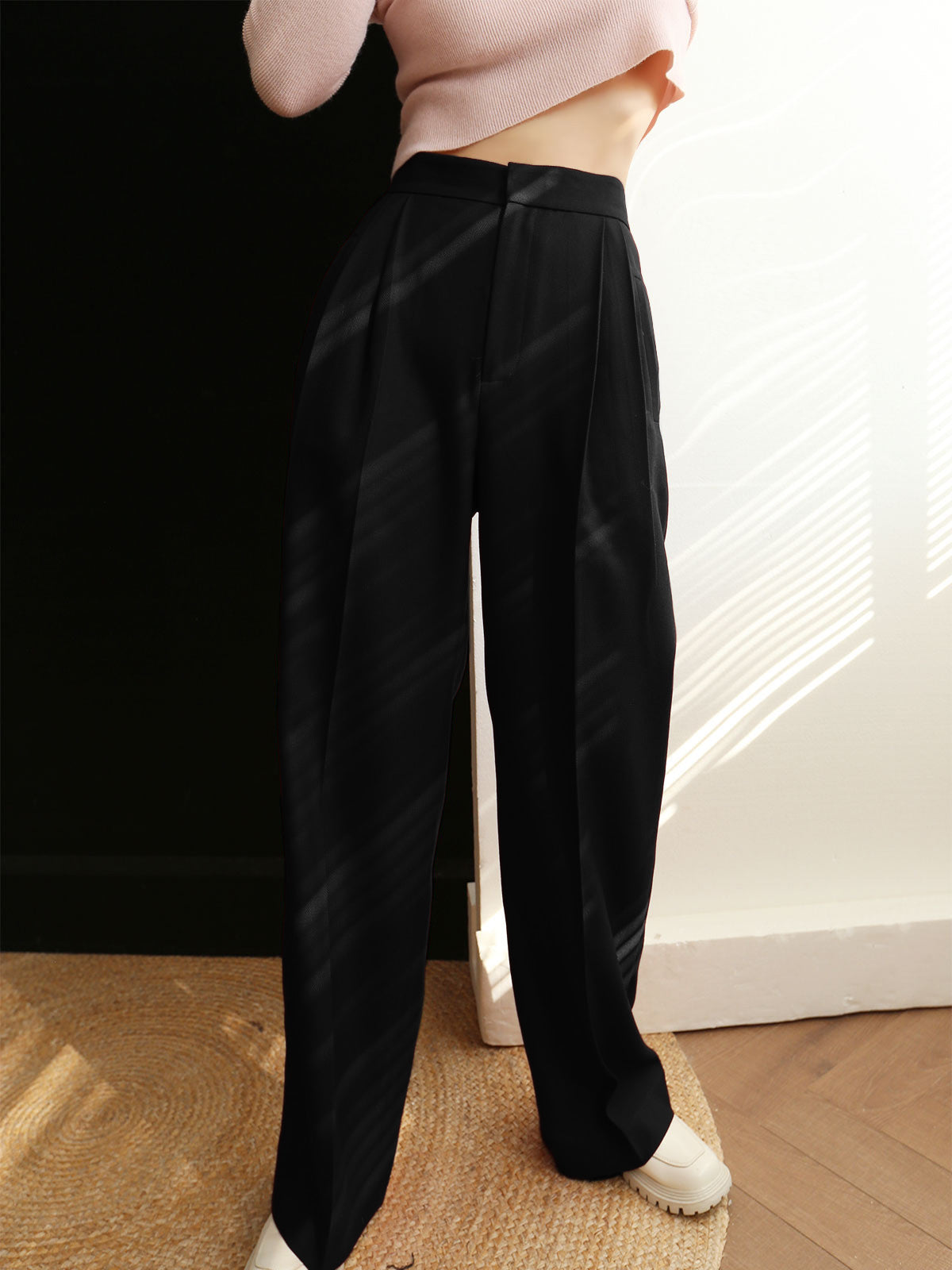 Plunora - Mid Waist Geplooide Tapered Broek