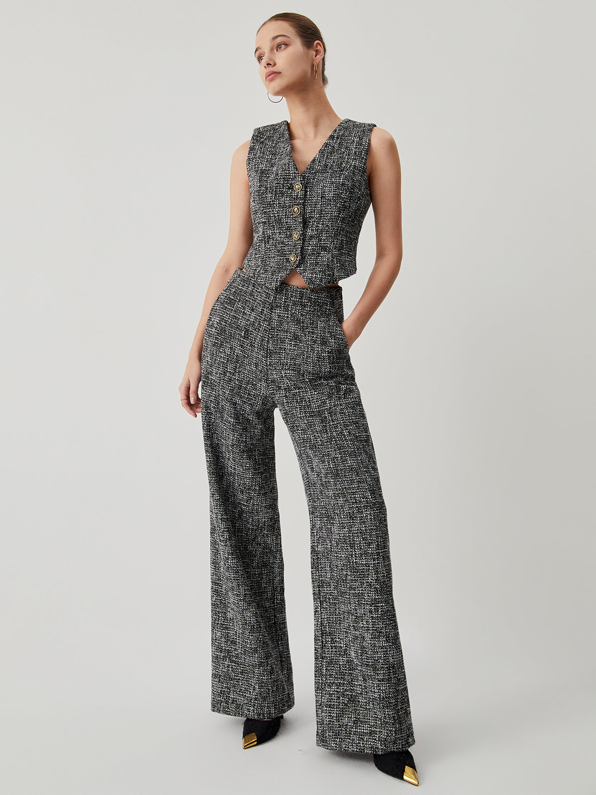 Plunora - Old Money Tweed Rechte Broek met Zakken