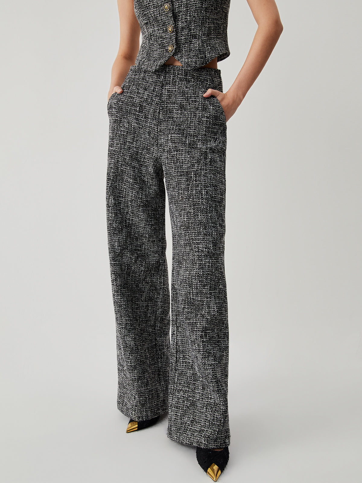 Plunora - Old Money Tweed Rechte Broek met Zakken