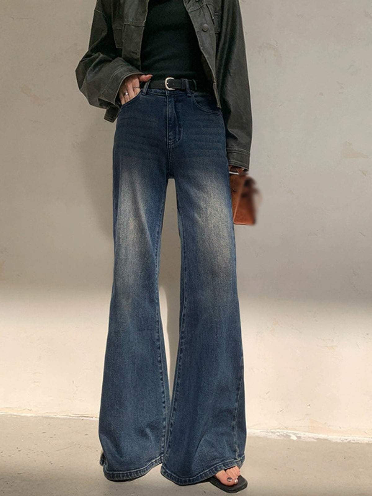 Plunora - Vintage Washed Wide Leg Denim Jeans