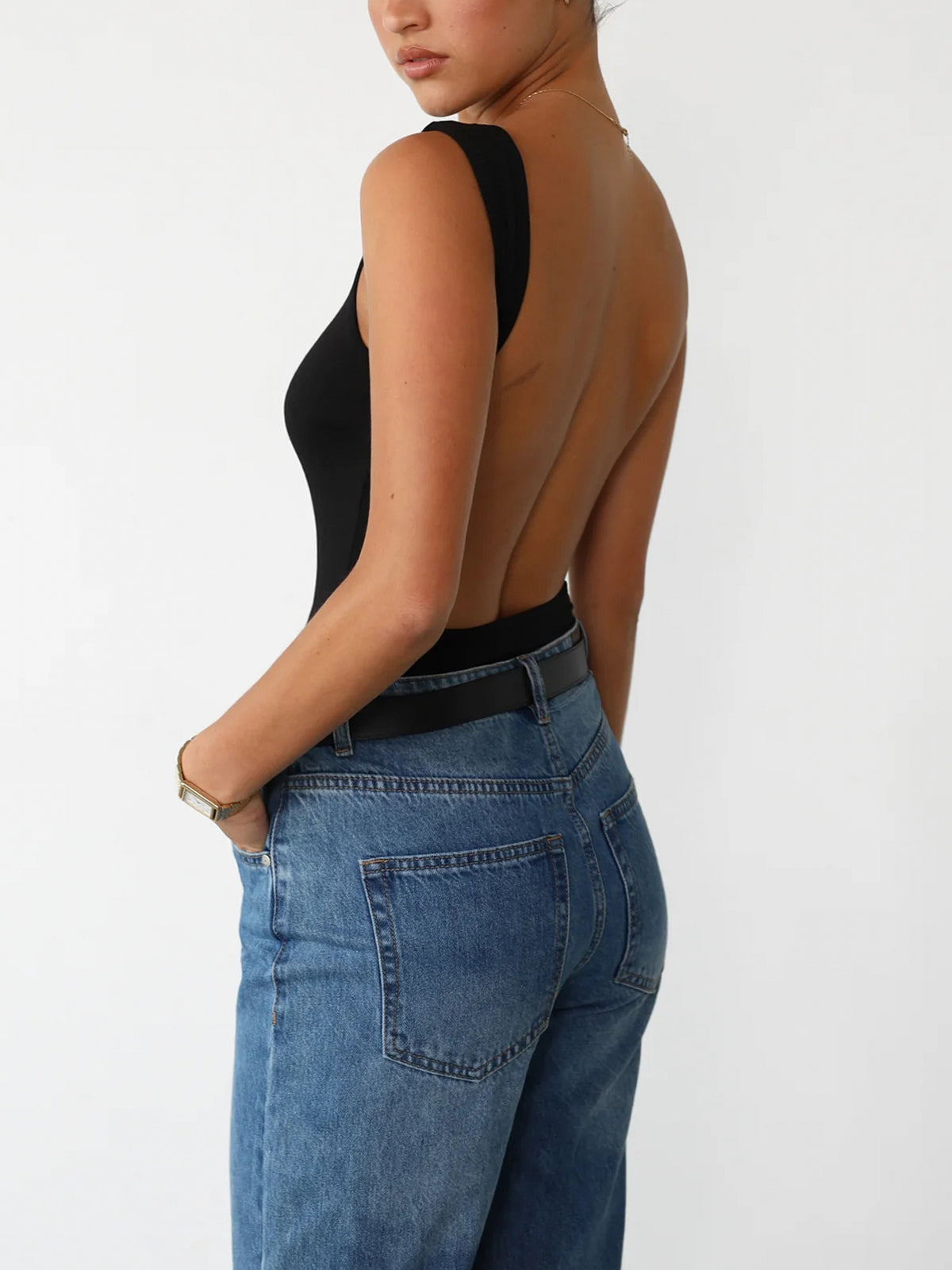 Plunora - Slinky Open Back Mouwloze Bodysuit