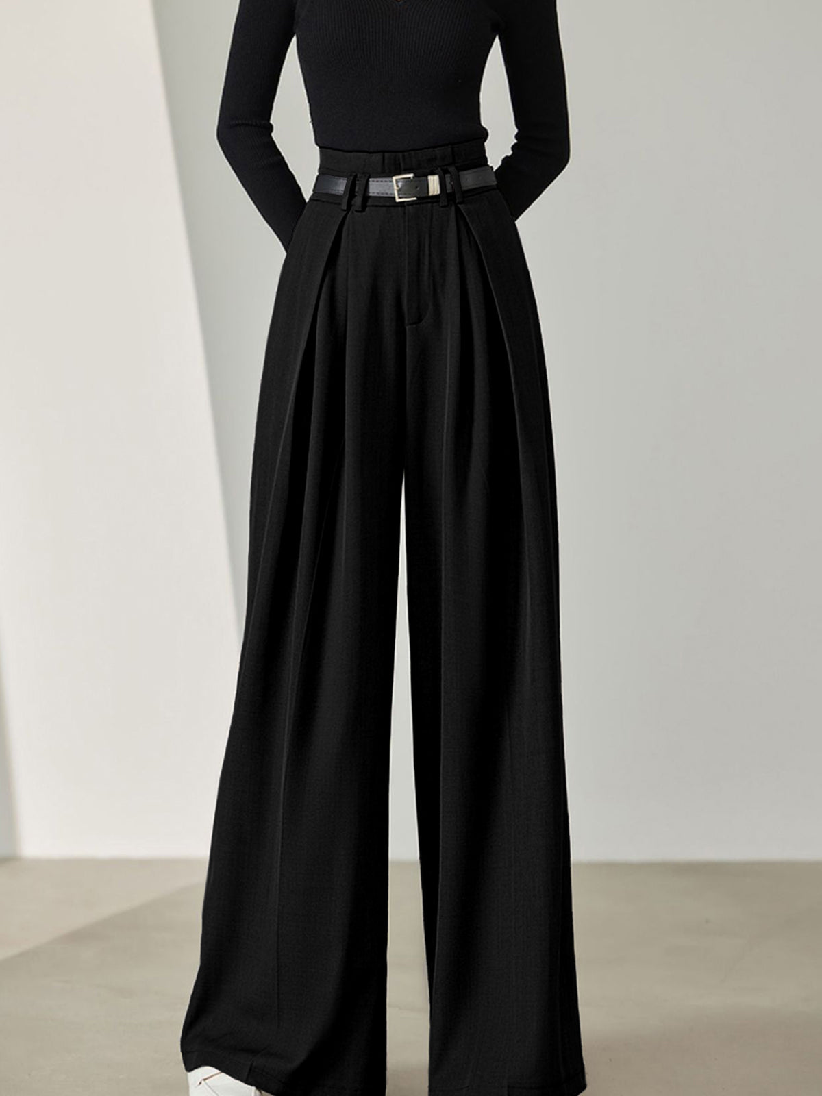 Plunora - Effen Geplooide Wide Leg Broek