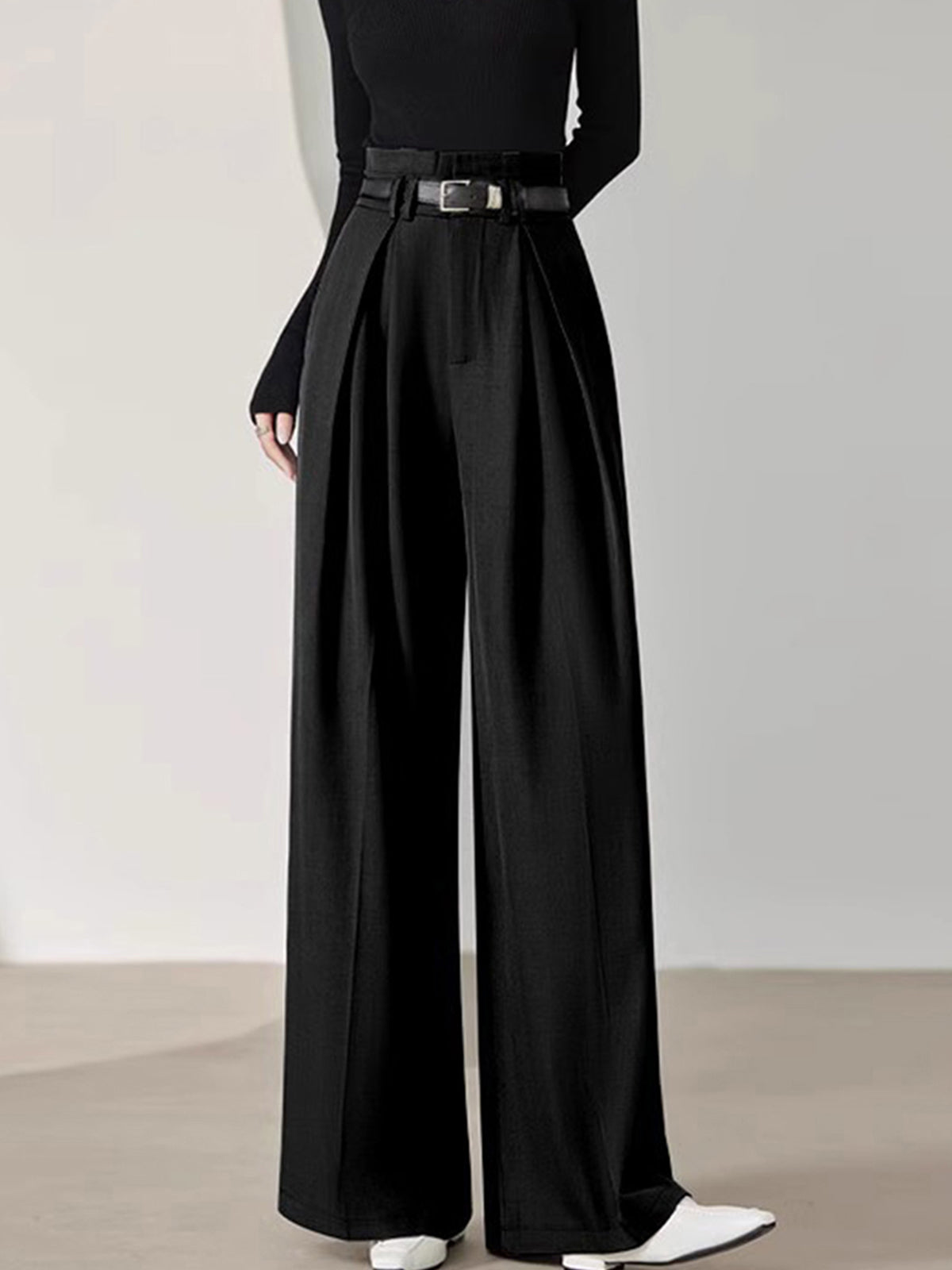 Plunora - Effen Geplooide Wide Leg Broek