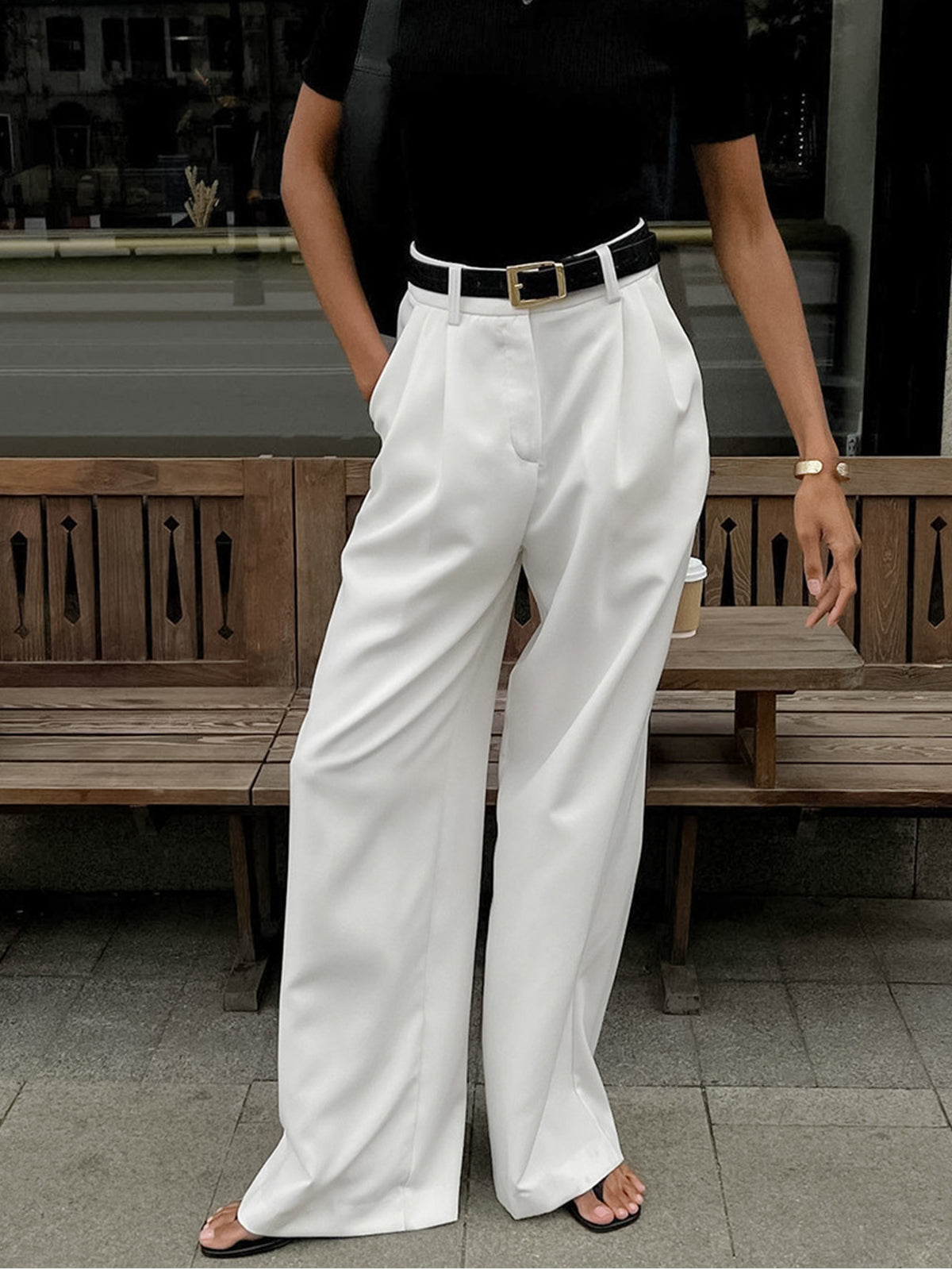 Plunora - Effen Wide Leg Broek Zonder Riem