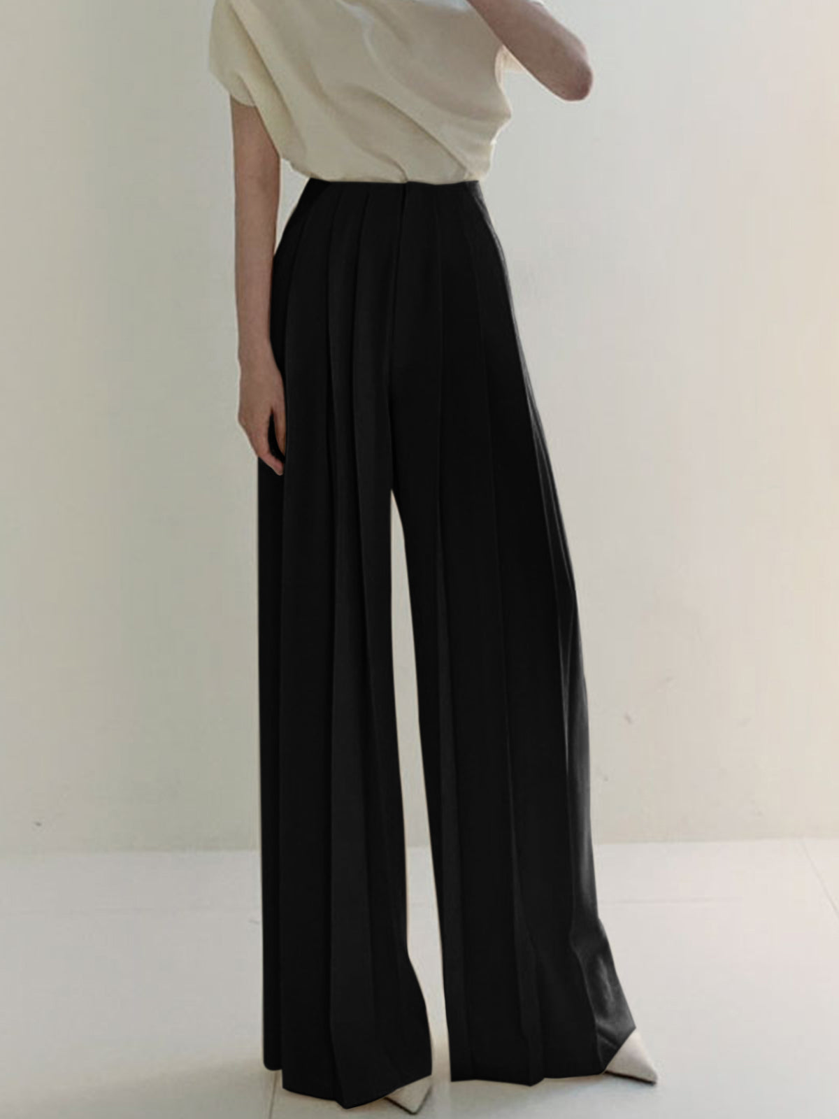 Plunora - Geplooide Hoge Taille Wide Leg Broek