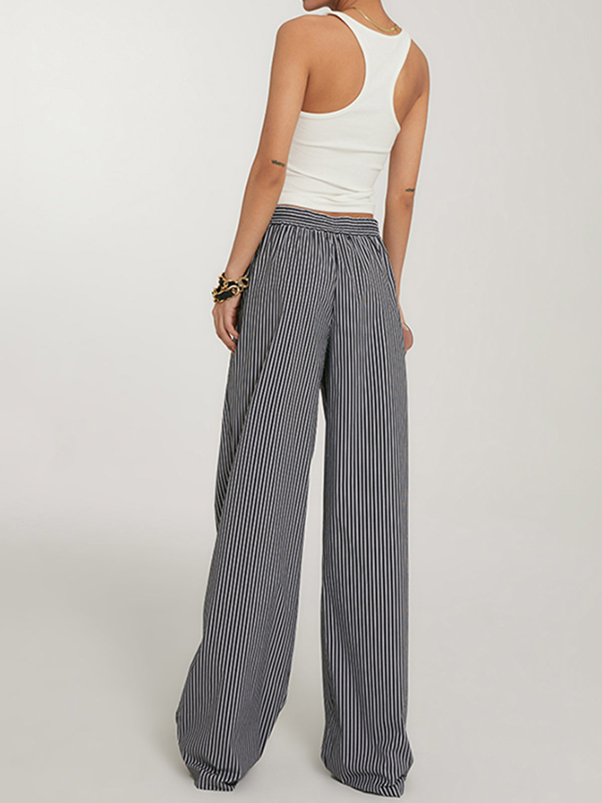 Plunora - Casual Gestreepte Wide Leg Broek