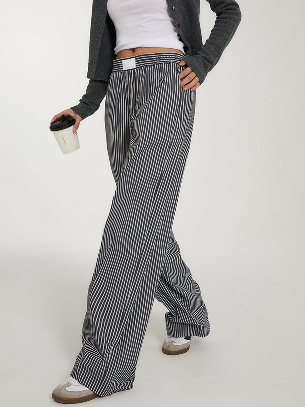 Plunora - Casual Gestreepte Wide Leg Broek